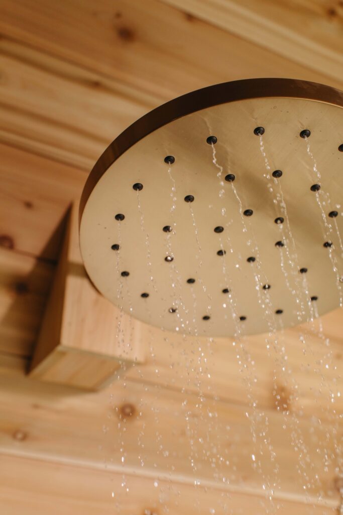 close up of a gold shower head
